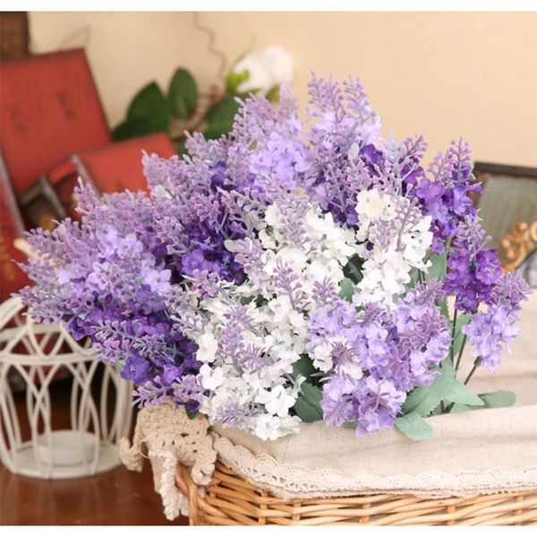 

10 heads provence lavender silk artificial flowers purple bouquet plastic fake flower white for home wedding decoration f wmtote