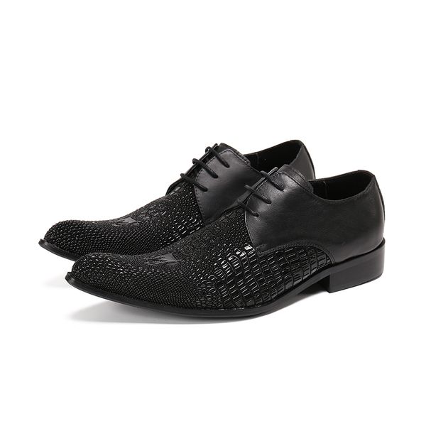 

2020 as crocodile leather lace wedding shoes oxfords apartments big male fashion ja65, Black