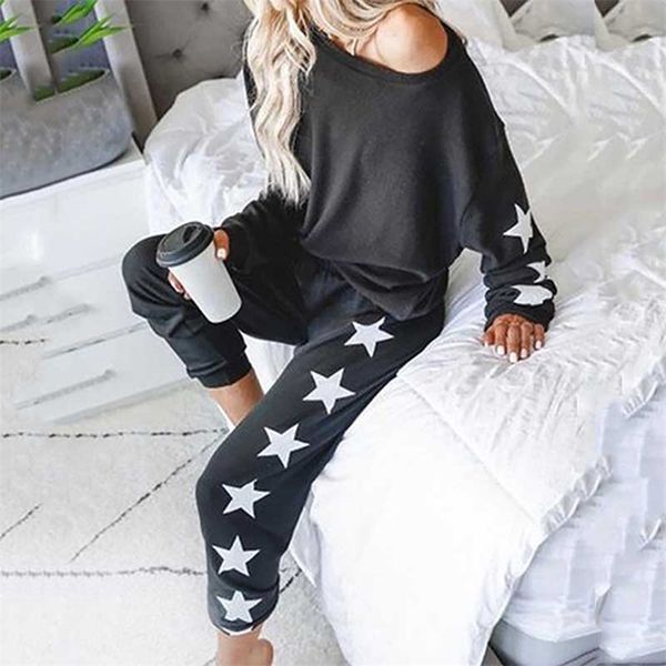 Sonbahar Salonu Wear Women Pj Set Gevşek Pijama Seti Uzun Kollu Homewear Kadın Lounge Set Loungewear Ladies Home Suit 201217