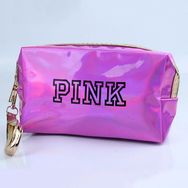 

women fashion cosmetic pink bag laser makeup bag zipper make up handbag organizer storage case pouches toiletry wash beauty box