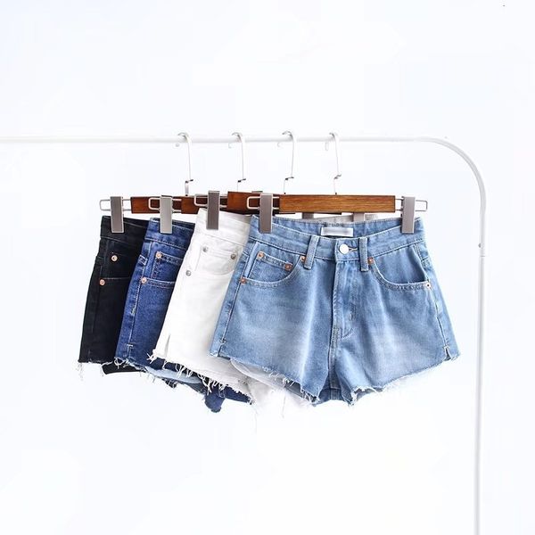 

2019 summer new style wind dew pocket washed white high waisted thin flannel denim shorts, Blue