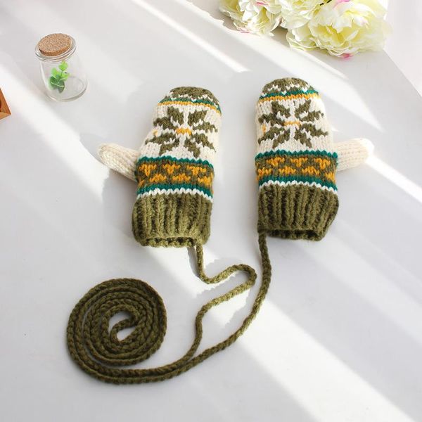 

five fingers gloves korean style snowflake autumn winter thicken warm lovely pattern men women fashion neck hanging handmade knitted mittens, Blue;gray