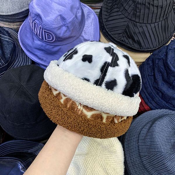 

short cow south korean plush landlords women's autumn and winter new fashion versatile age reducing melon skin hat, Blue;gray