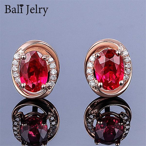 

balijelry silver women earrings 925 jewelry accessories oval ruby zircon gemstone stud earring for wedding engagement wholesale, Golden;silver