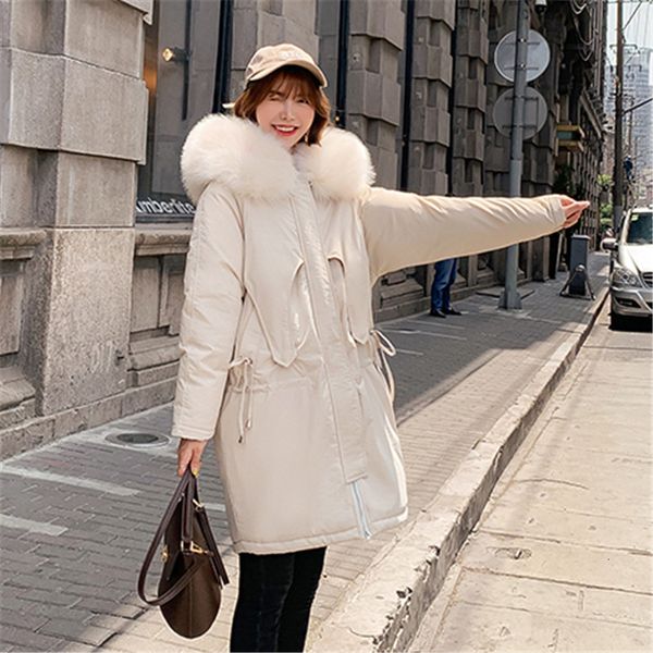 

2021 new winter jacket of women fur collar with hood down cotton coats new korean fall plus red size female parkas heat 3zol, Black