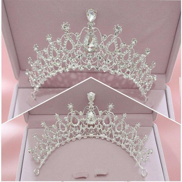 

birthday diadem wedding bridal crown crystal rhinestone water drop shape tiara, Golden;silver