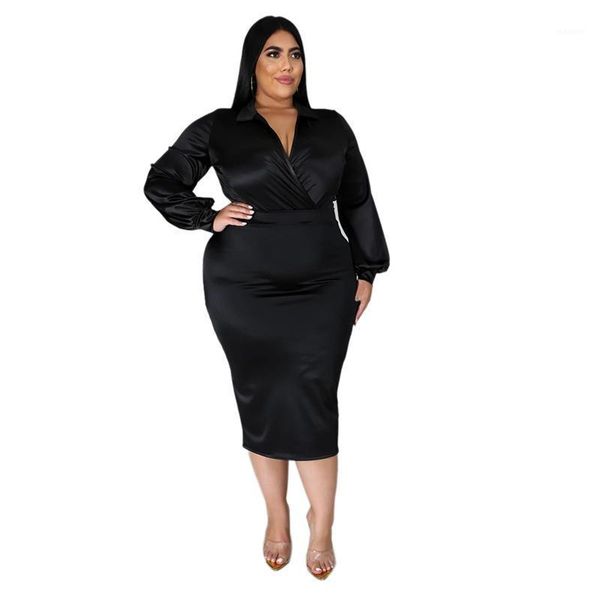 

office ladies plus size two piece set women skirt long sleeve shirt and high waist elegant formal outfits wholesale dropshipping1, Gray