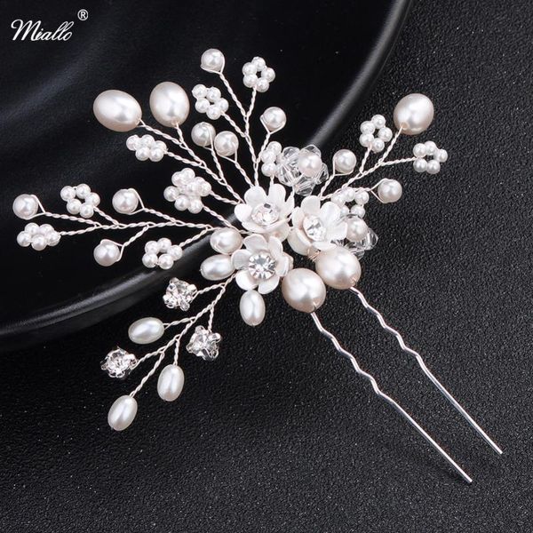 

miallo 6pcs/lot pearls flower women hairpins fashion wedding hair fork for brides hair ornaments wedding jewelry accessories, Golden;silver