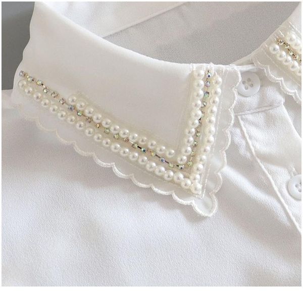 

beaded fake collar shirt chiffon white detachable collar fake women vintage ladies false blouse collar lapel half shirt jlluek, Blue;red