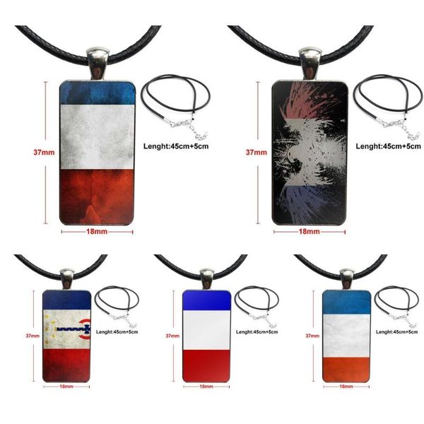 

pendant necklaces for girls france national flag emblem vintage jewelry steel plated with glass cabochon choker long rectangle necklace, Silver
