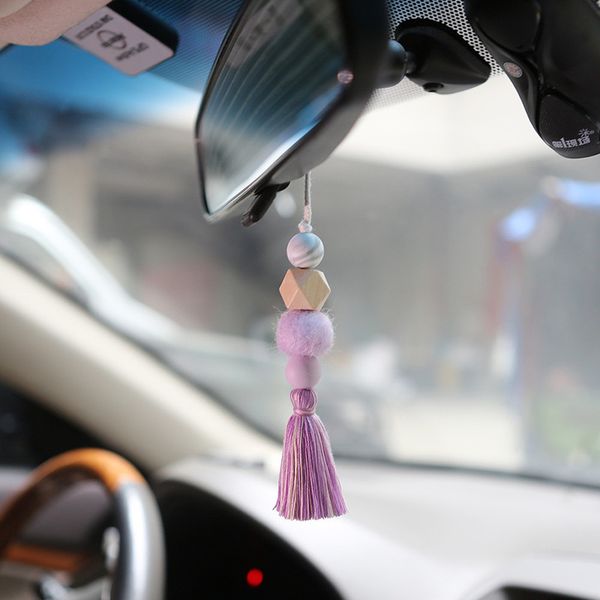 

car interior aromatherapy pendant wood silicone bead felt ball perfume diffuser tassel decor auto hanging ornaments