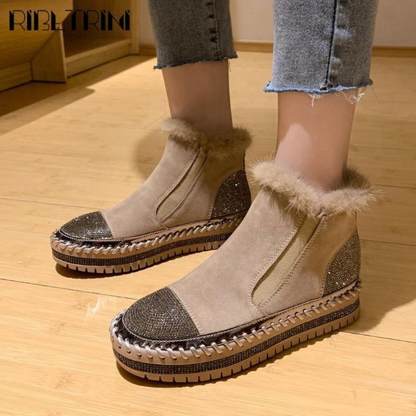 

ribetrini female fur platform fur shining platform shoes bling rhinestone ankle women boots winter ins boots, Black