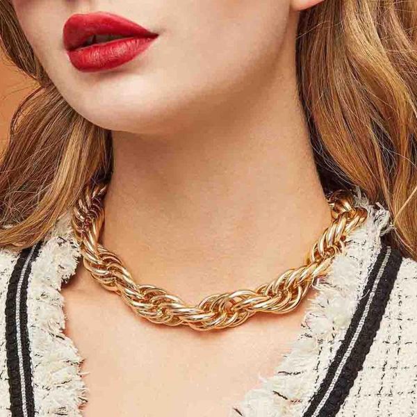 

chokers yaayoo punk hyperbole gold crude necklace necklaces statement chain metal jewelry for women gothic accessories, Golden;silver