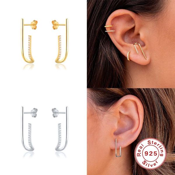 

stud gs s925 sterling silver clear zircon earrings creative multiple wear huggie earring for women fine jewelry brincos feminino, Golden;silver