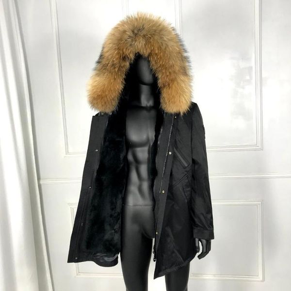 

real fur collar fur lined hooded parka winter mens outwear 2020 new mens winter outwear classic jacket1, Black