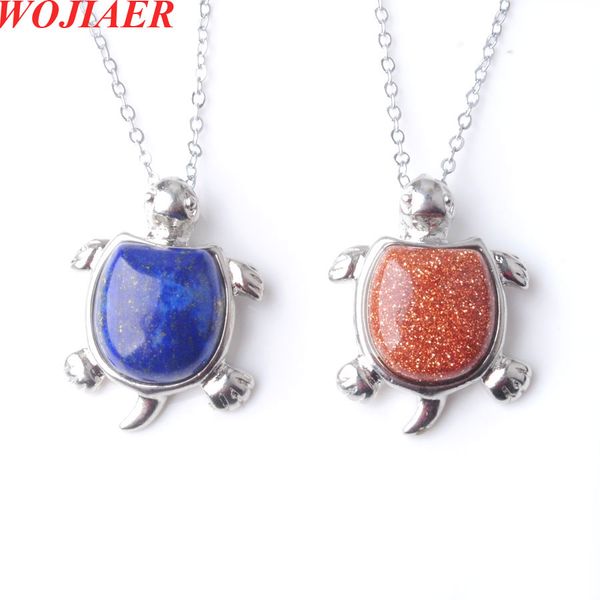 

wojiaer natural gem stone turtle tortoise animal silver necklace & pendants beads diy men jewelry making chain 18inches be909