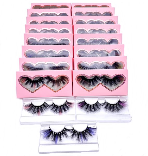 Farbige 25-mm-Wimpern aus 100 % echtem Nerz, 39 Stile, dramatische, flauschige Volumen-Kunstwimpern, bunt am Ende, Cosplay-Party, Vollstreifen-Wimpern mit Papierbox, individuelles Logo