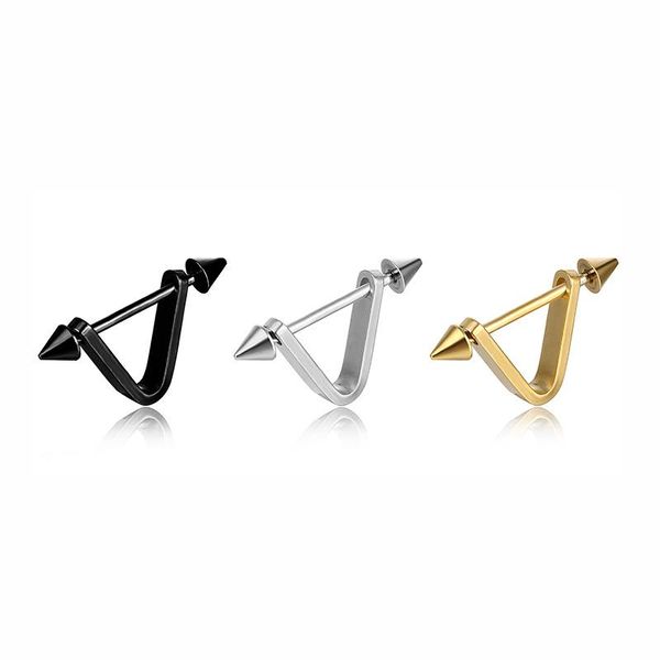 

tiny stainless steel arrow small stud earrings gold silver color small letter v loop earring for women mens one side jewelry, Golden;silver
