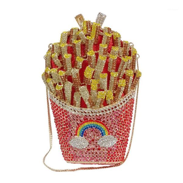 

french fries diamond bag crystal diamond bag with holes metal evening trade clutch1