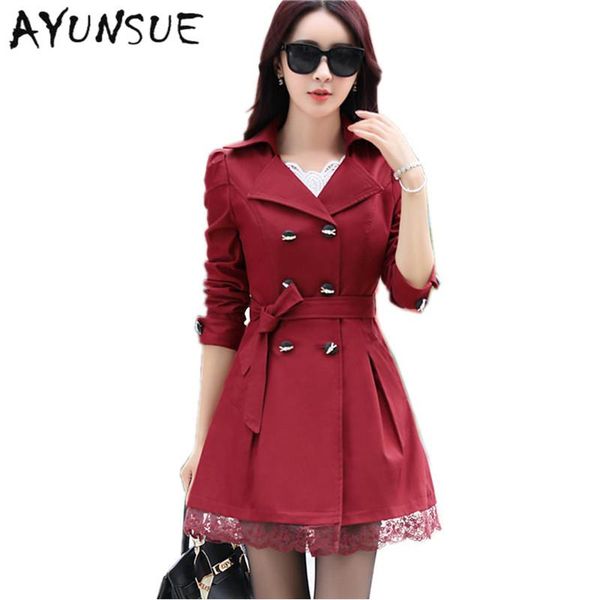 

women's trench coats wine red lace coat para as mulheres long female spring autumn outwear windbreaker plus size women clothing fyy264, Tan;black
