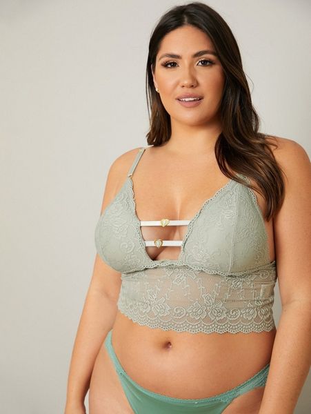 

plus floral lace ladder cut-out bra q0wt#, Black;white