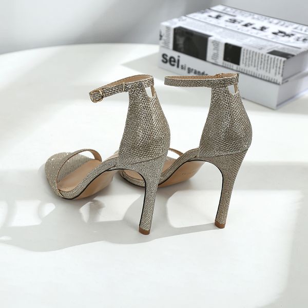 

high heel sandals women fine heel shoe leather hive designer shoes stilettos metal mirror glitter shimmer for party occupation sandal, Black