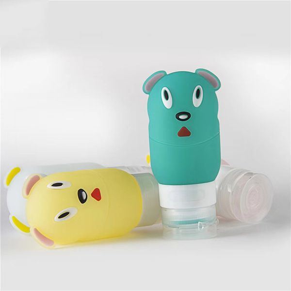 

100ml cute dog cartoon travel food grade silicone bottle shampoo shower gel lotion bottling tube squeeze empty bottle 4 colors for choose