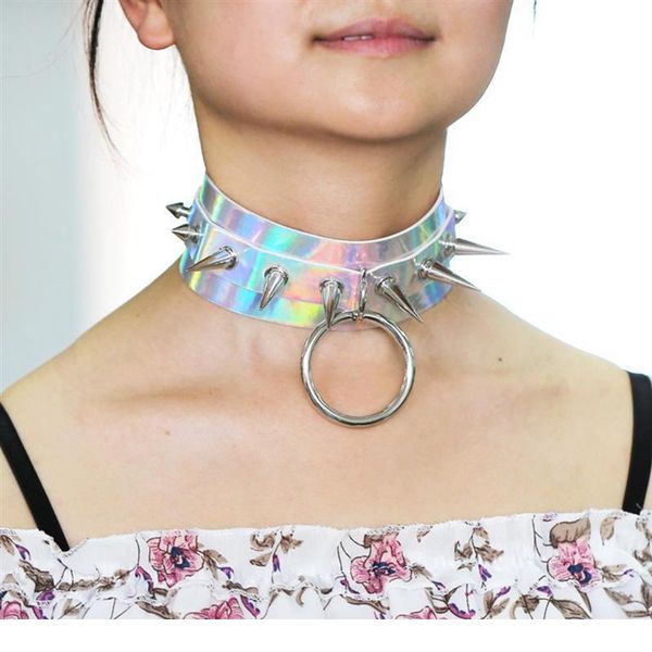 

punk black spike rivets choker necklace pu leather anime necklaces women chokers collar bondage harness qylpnf, White