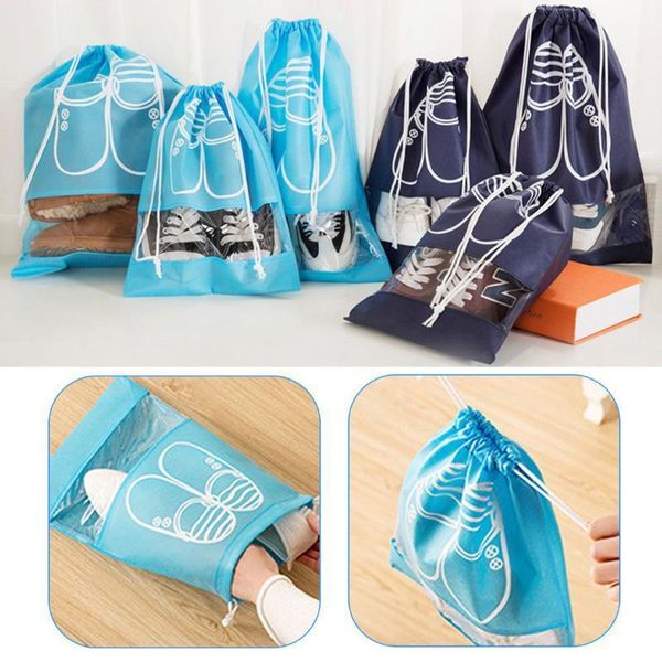 

travel shoes storage bag beam mouth non-woven bag transparent dust waterproof1