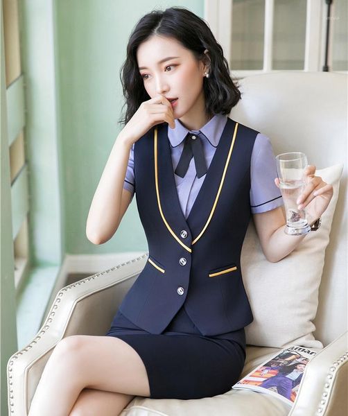 

new 2019 ladies waistcoat & vest women business suits two piece skirt and sets work wear office clothes navy blue1, White;black