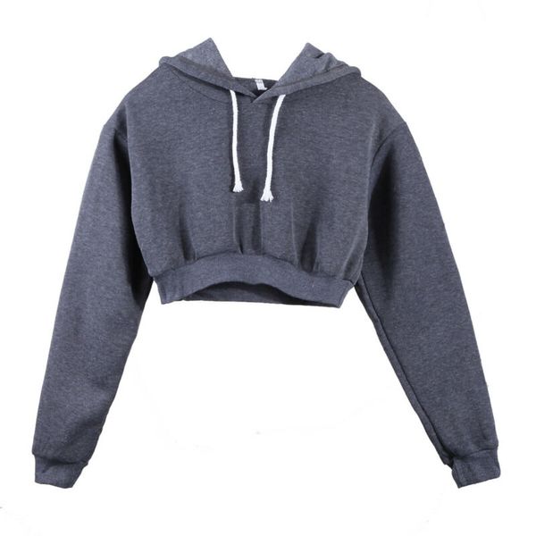 

fashion women sweatershirts feme long sleeve pullover solid crop hoodies sport pullover casual jumper coat hoodies, Black