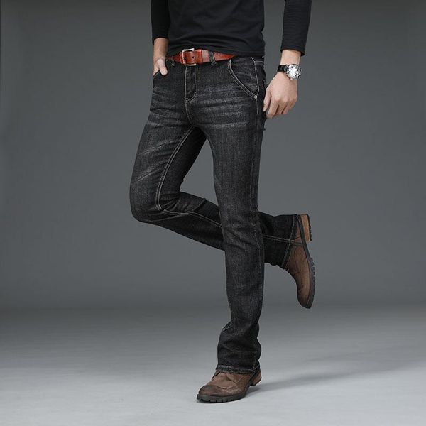 

men's jeans flared trousers loose style designer classic black stretch, Blue