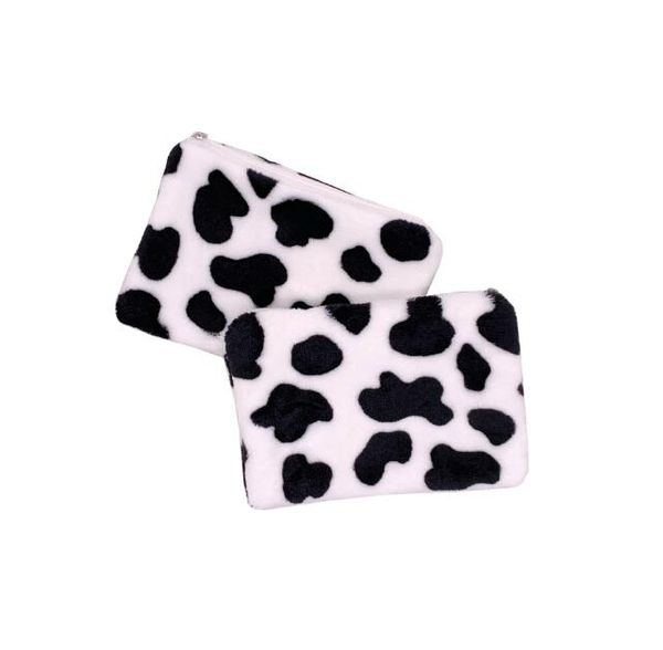 

20pcs women plush cow prints square zipper min coin purses, Red;black
