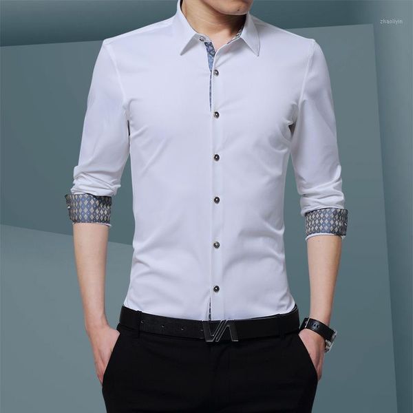 

men's shirt men's long sleeve fashion slim shirt business dress solid color single breasted1, White;black