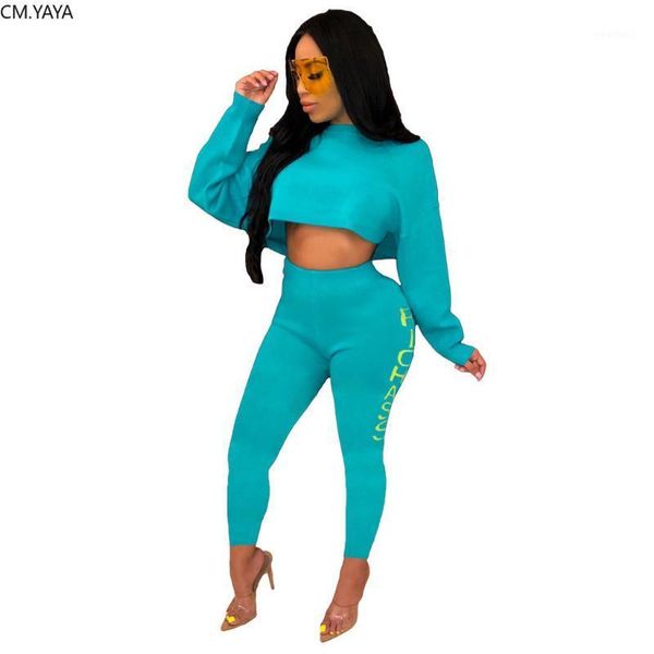 

two piece dress autumn letter print women's set long sleeve short sweatshirts pencil pants suit streetwear tracksuit outfit gl72501, White