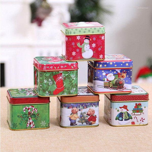 

christmas decorations candy storage box xmas santa snowman gift sweets jar party home decor tin series square box1