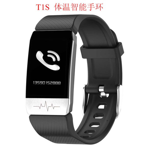 

heart temperature watch t1s bracelet wrist smart rate blood pressure monitor e66 body temperature smart watch, Slivery;brown