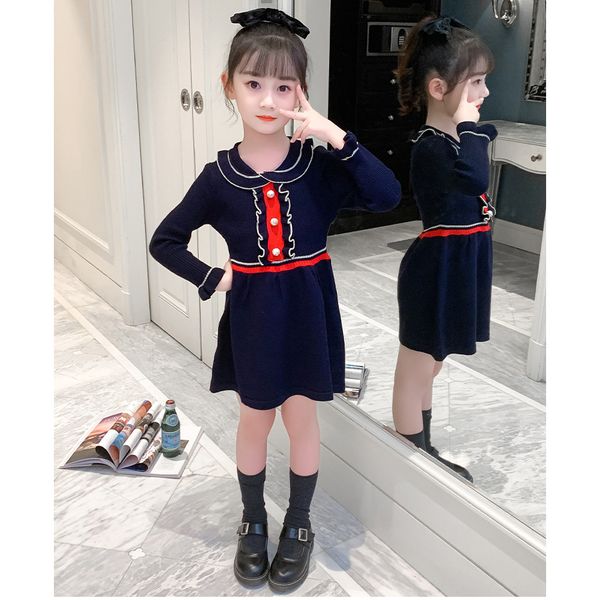 

chidlren autumn dress girls princess dresses kids knitted sweater dresses kids fashionable long sleeve solid color dress skirts, Red;yellow