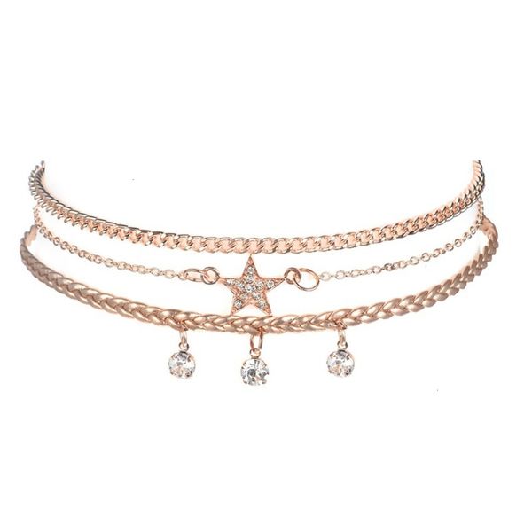 

lady fashion jewelry star chain crystal necklace short clavicle chain, Silver