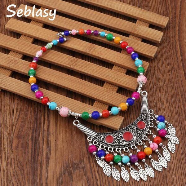 

pendant necklaces seblasy boho maxi natural stone beads moon leaves tassel pendants for women simple style valentine's day jewelry, Silver