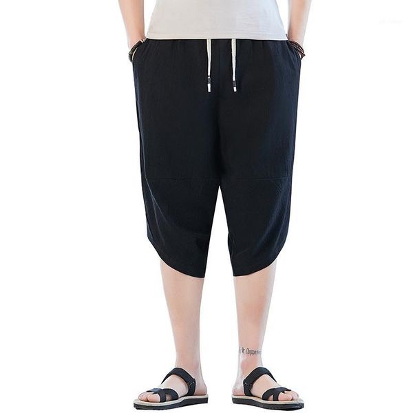 

summer men harem pants 2020 new mens sweatpants casual calf-length pants male cotton linen jogging loose large size 5xl1, Black