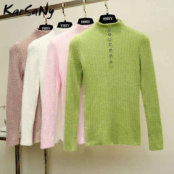 

fluffy sweaters 2019 green sweater women winter warm sweaters ladies button fluffy mohair sweater pink winter jumper women warm1, White;black