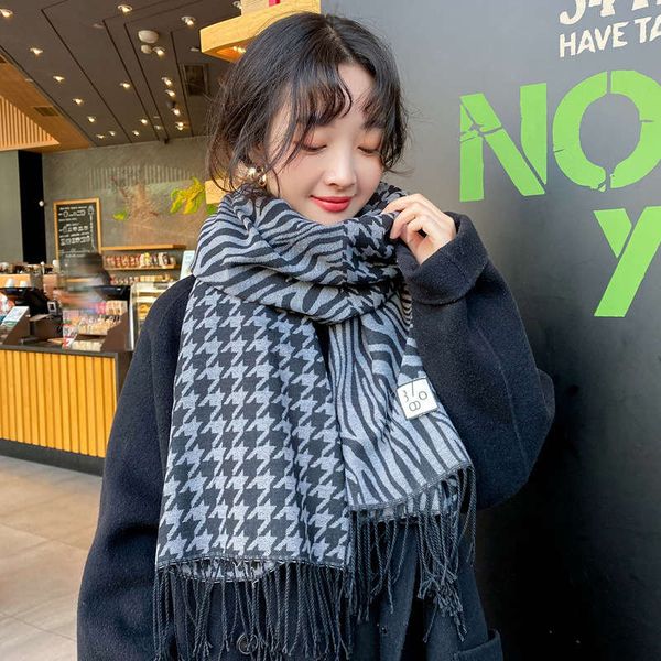 

net red thousand bird check zebra scarf for women autumn and winter, Blue;gray