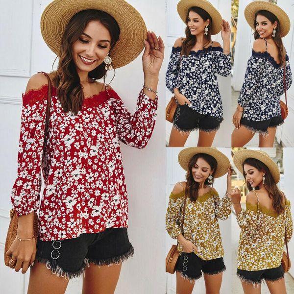 

women's lace vest tank off shouder floral blouse summer female strappy loose blouse shirt, White