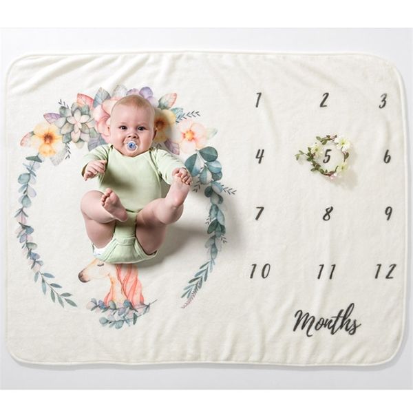 Baby Meilenstein Decken Swaddle Wrap Badetücher Blume Gedruckt Nette Weiche Decke DIY Infant Kinder Neugeborene Fotografie Requisiten LJ201014