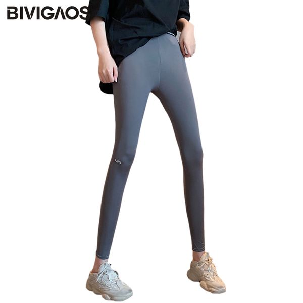 BIVIGAOS Yeni Yaz Ultra-ince Buz İpeksi Tayt Kadın Ince Streç Nefes Fitness Legging Seksi Skinny Egzersiz Tayt LJ201006