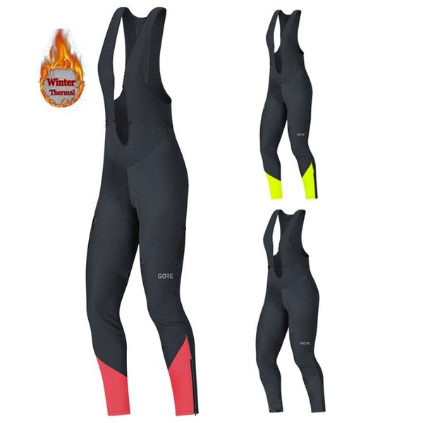 

2020 новые мужчины gore racing велоспорт длинные нагрудники брюки зимние тепловой флис команда велосипед 9d гель pad ropa велосипедные брюки, Black;blue