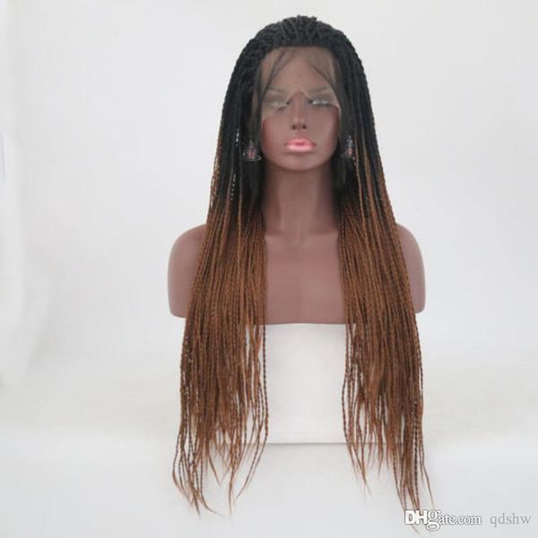 

ombre braided lace front wigs for black women brown dark root long afro twist braid wigs full head ombre brown synthetic lace wig