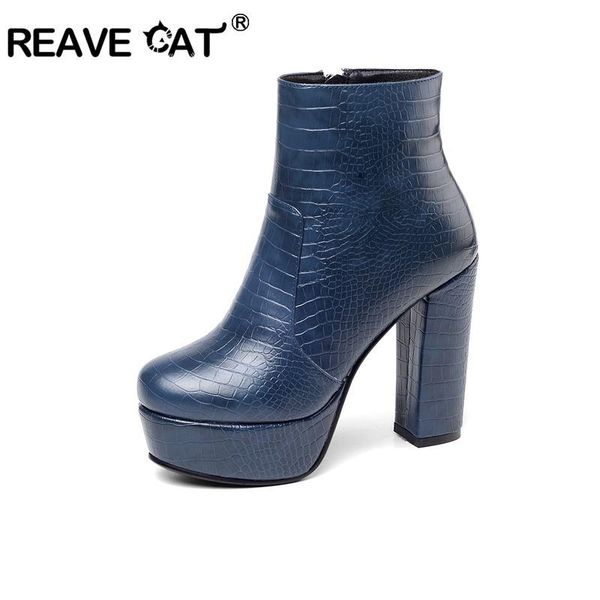 

reave cat woman platform shoes chunky heels anke boots party prom short booties round toe zipper women's winter boots, Black