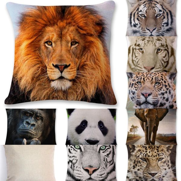 

cute animal panda tiger lion elephant printed pillowcase linen pillow case car cushion cover home decoration 45*45cm 6 n6bk8